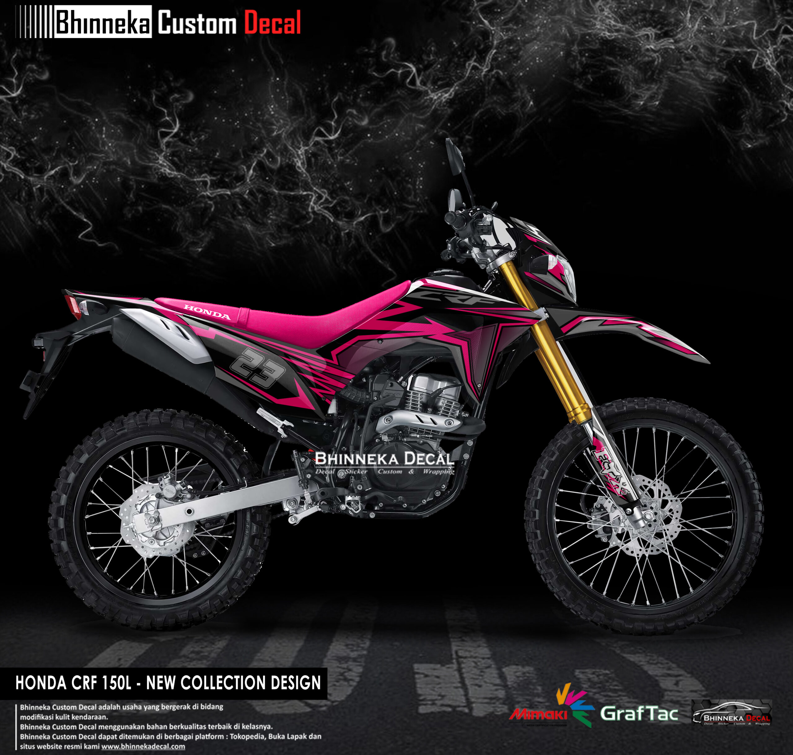 DECAL STICKER REGULER CRF 150L PINK FOX Bhinneka Custom Decal